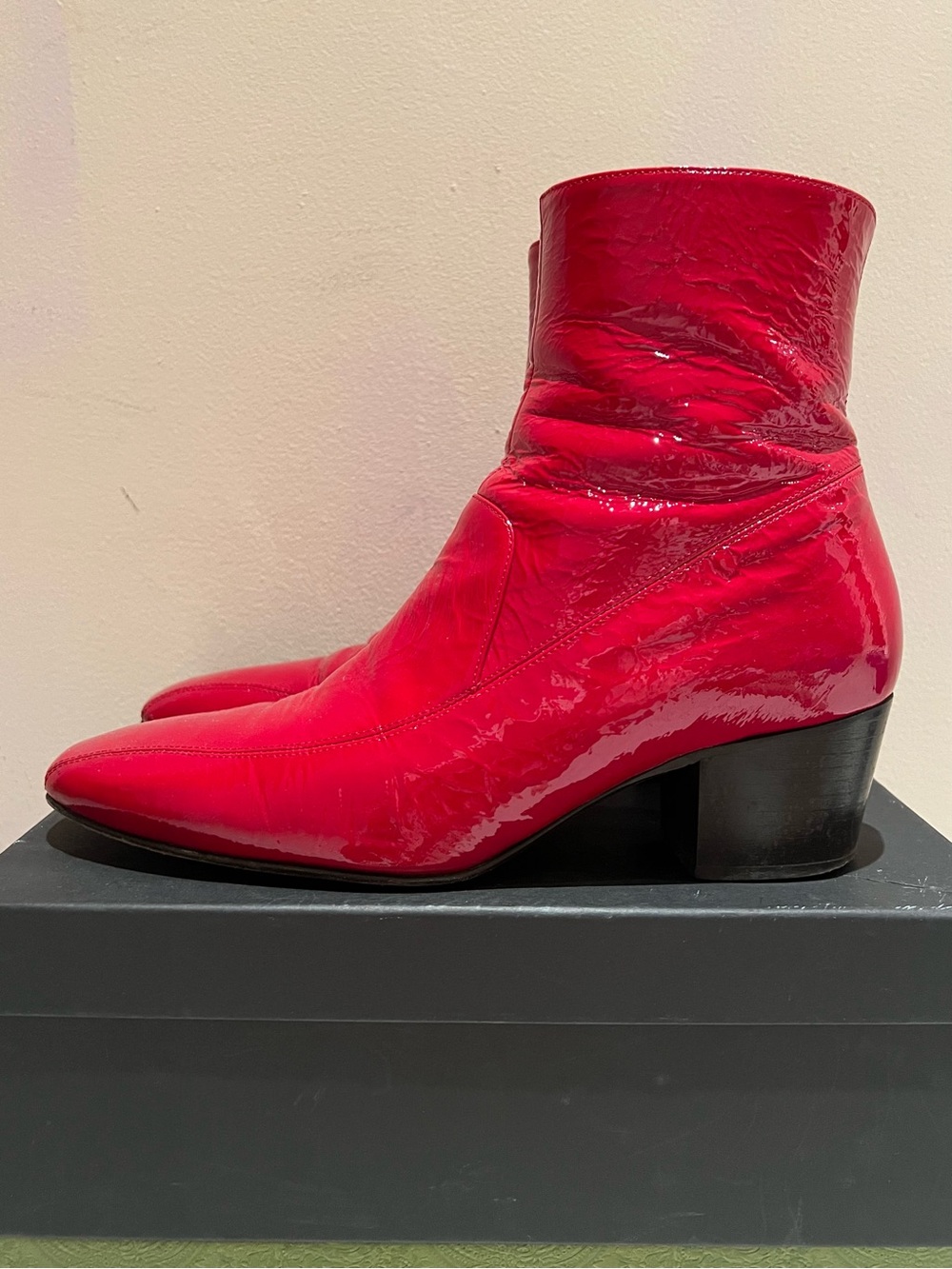 Rachel Comey Aces Boot in Red, Crinkled Patent Leather Ankle Boots - Size 39